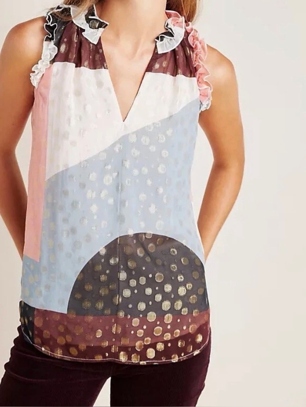 Anthropologie Fantasia Metallic Clip Dot Blouse Size 2 - C69-044